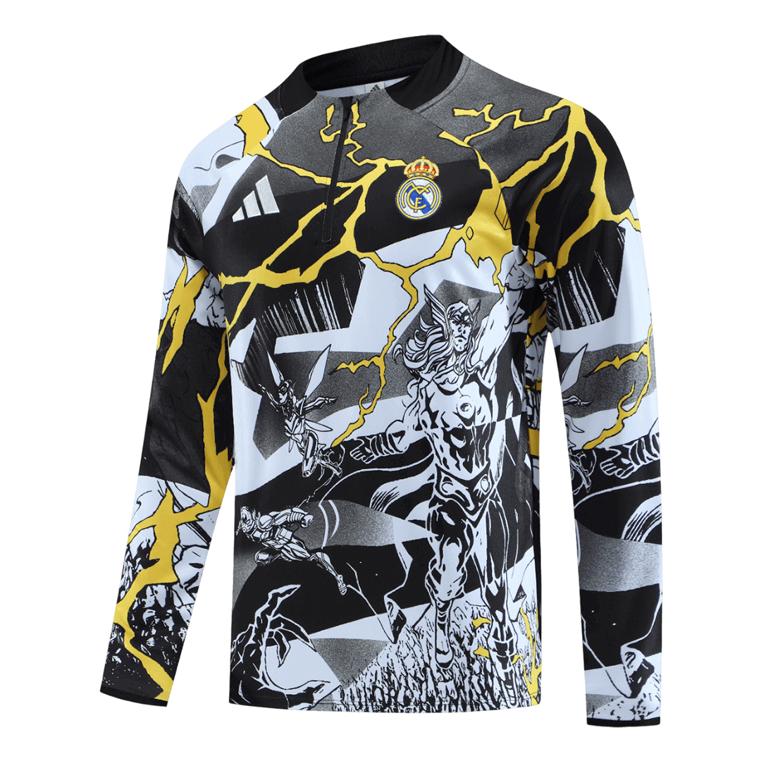 Real Madrid x Marvel Zipper Sweatshirt Kit(Top+Pants) Black 2025/26 