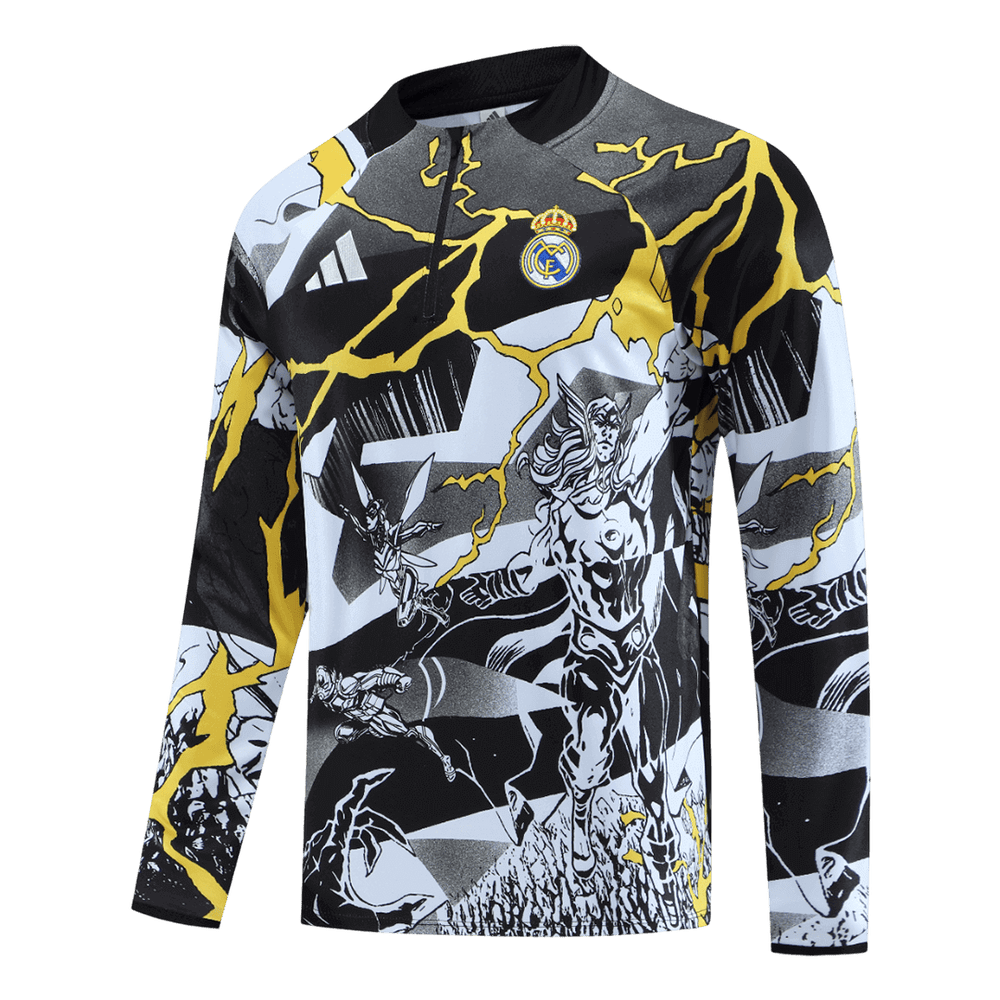 Real Madrid x Marvel Zipper Sweatshirt Kit(Top+Pants) Black 2025/26 