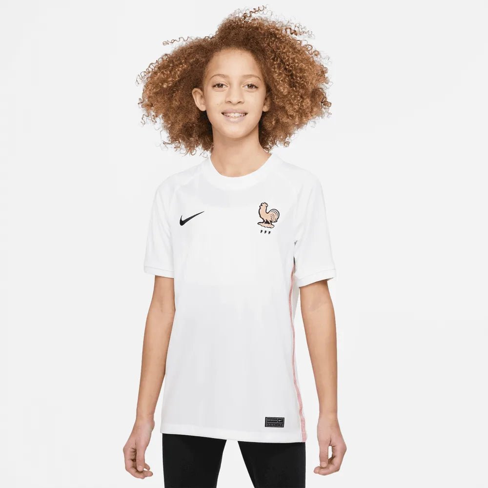2022-23 France Away Youth Soccer Jersey White-Pink Glaze-Blue 