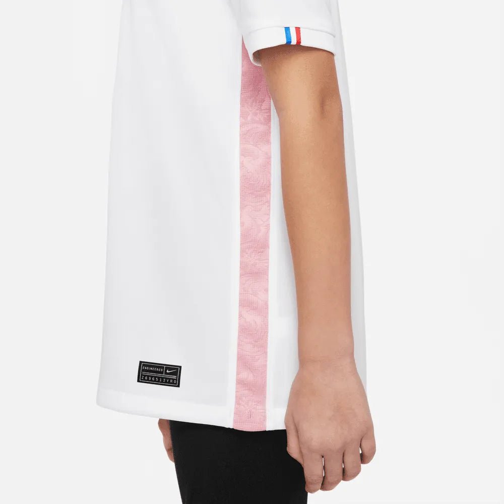 2022-23 France Away Youth Soccer Jersey White-Pink Glaze-Blue 