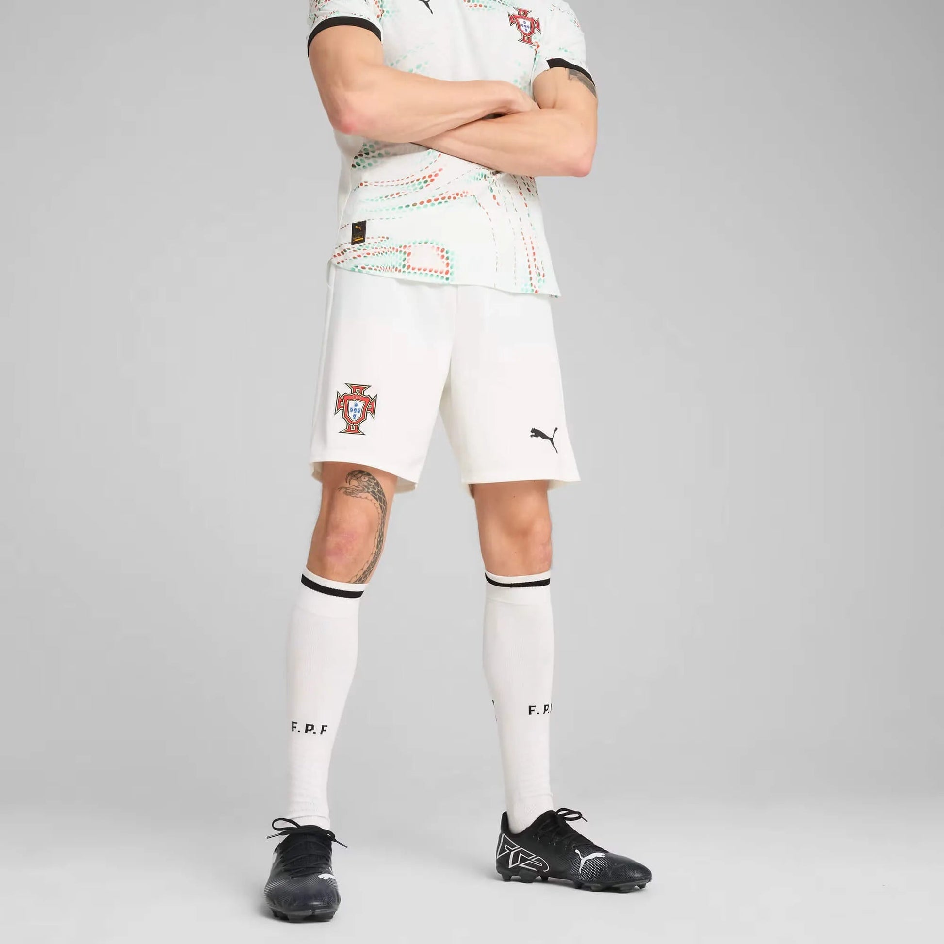 2025-26 Portugal Men's Stadium Away Soccer Shorts Puma White-Puma Black 
