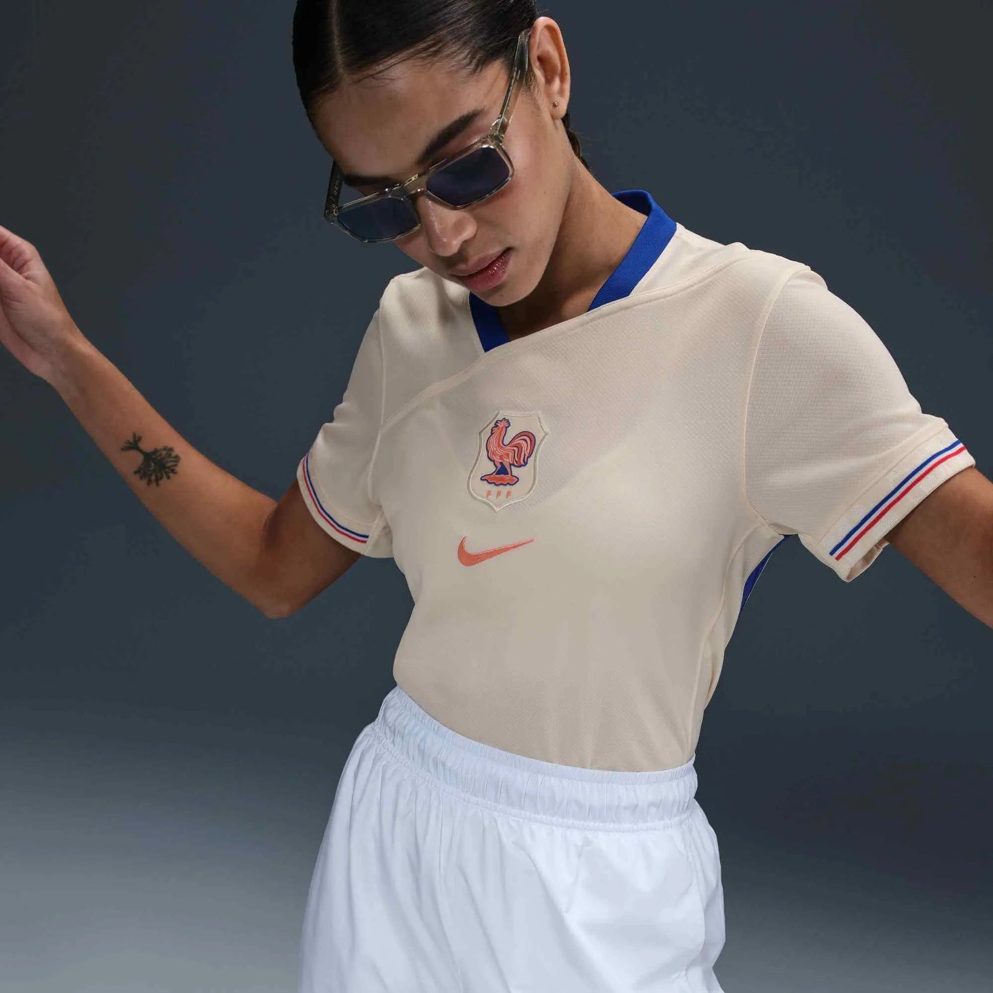 2025 France Women's Stadium Away Soccer Jersey Pale Ivory/Bright Blue/Light Madder Root 