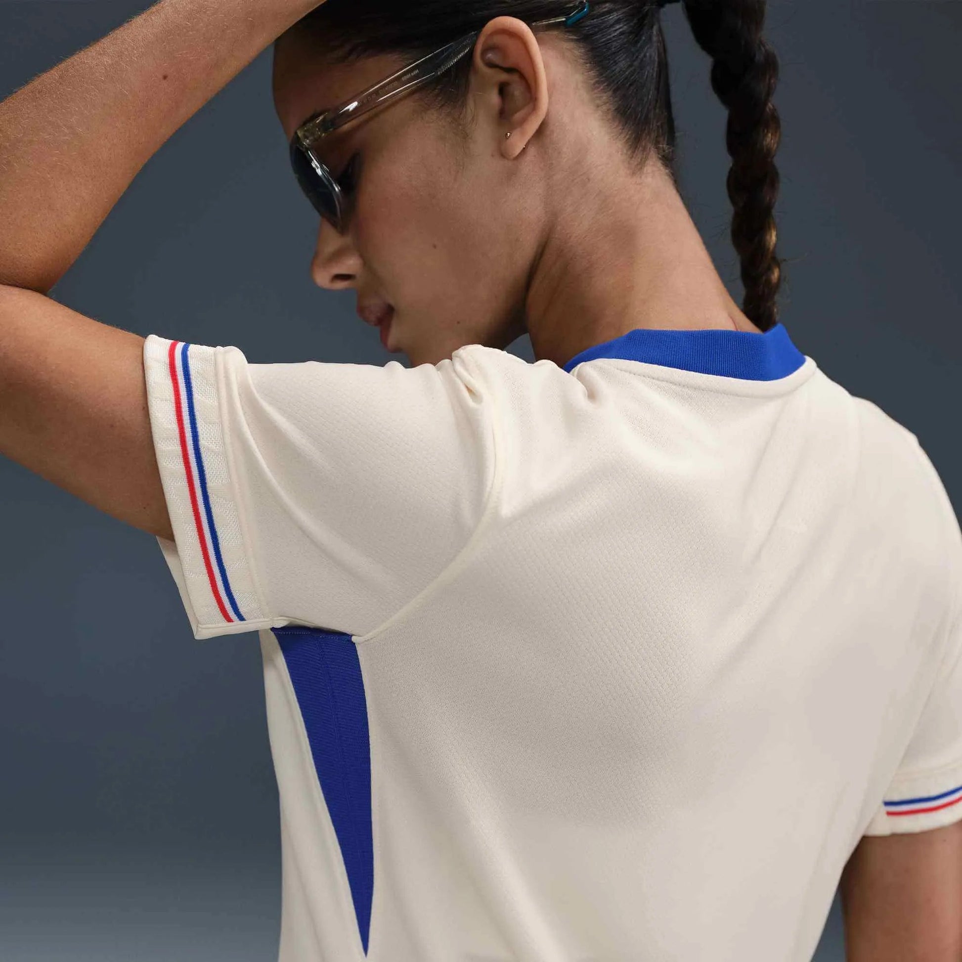 2025 France Women's Stadium Away Soccer Jersey Pale Ivory/Bright Blue/Light Madder Root 