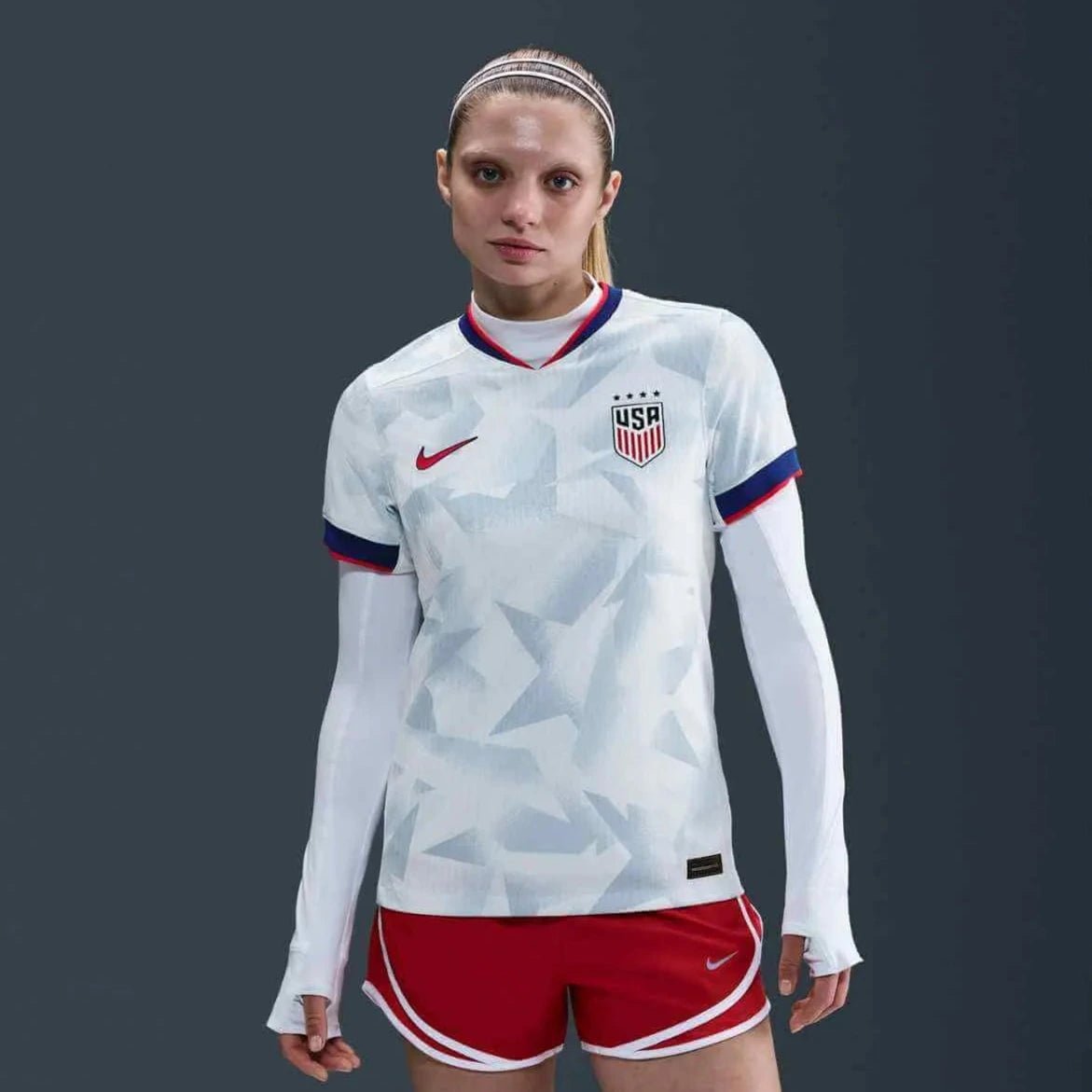 2025 USA Women's 4-Star Authentic Home Soccer Jersey White/Rush Blue/Challenge Red 