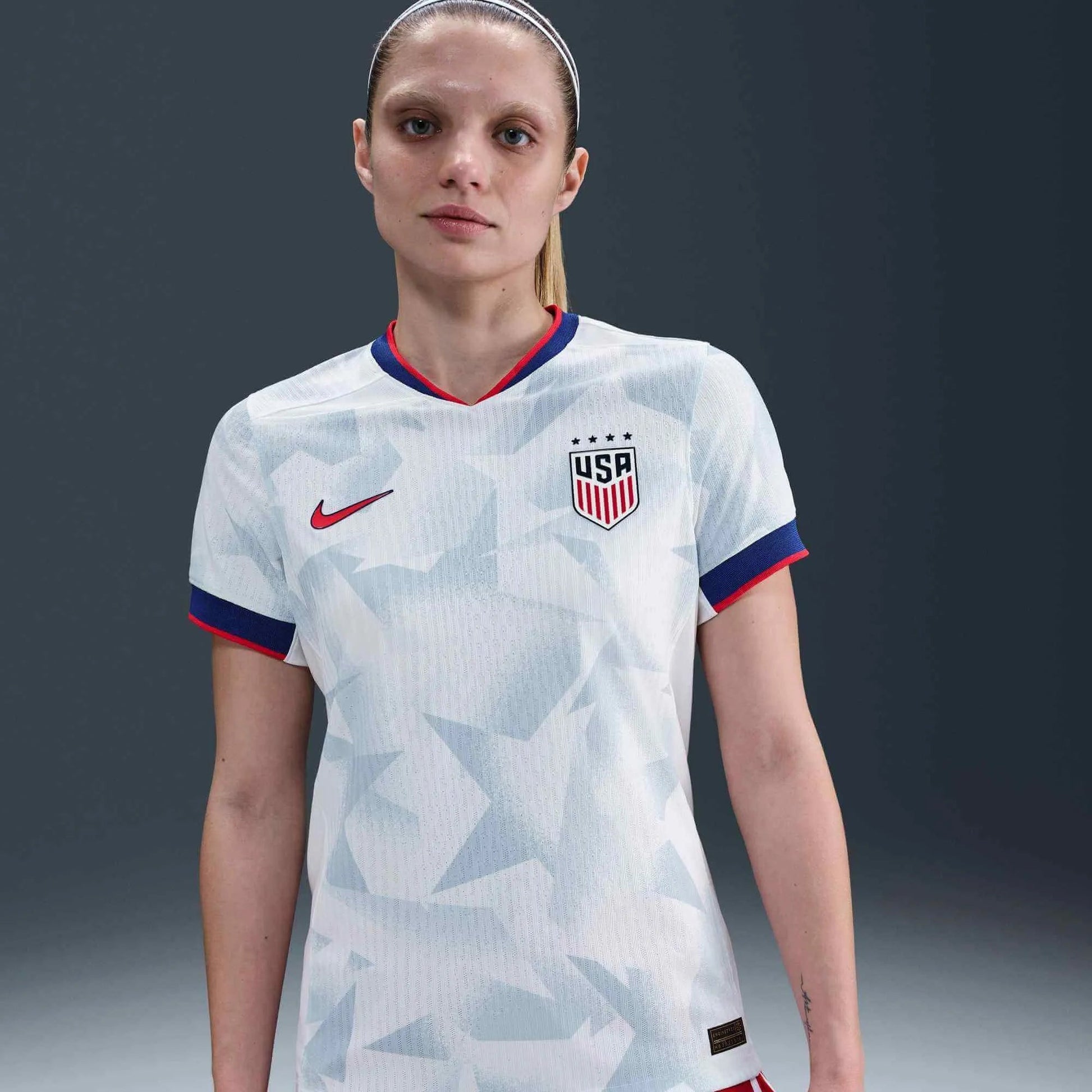 2025 USA Women's 4-Star Authentic Home Soccer Jersey White/Rush Blue/Challenge Red 