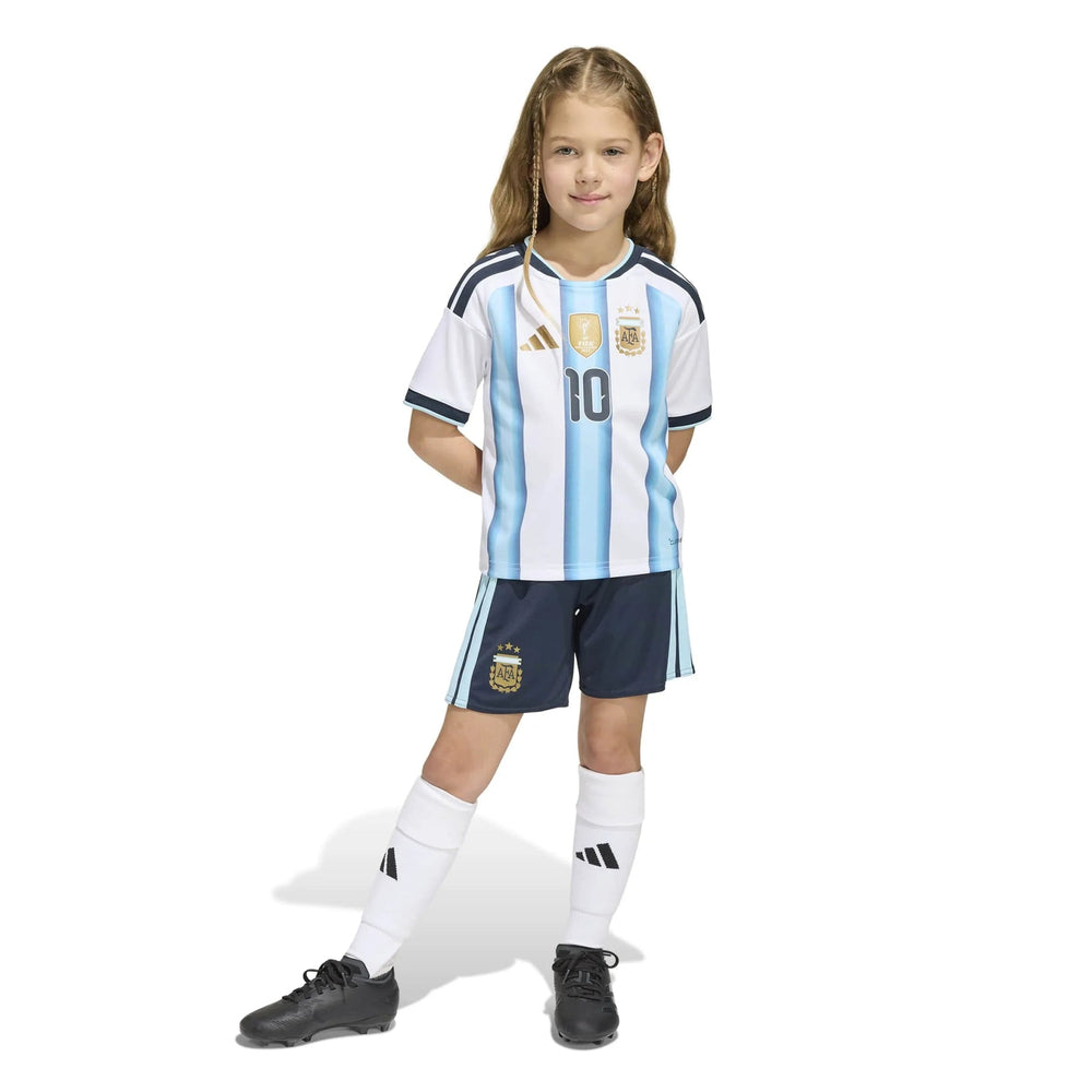2026 Argentina Kid's Home Messi #10 Mini Kit White / Icey Blue / Light Blue 