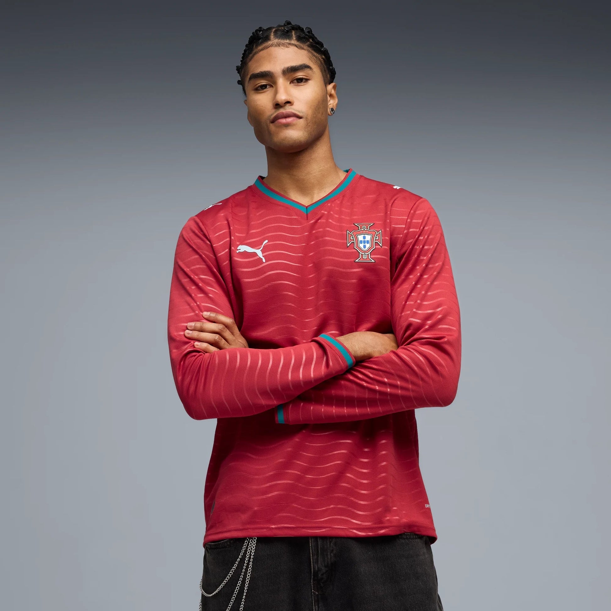 2026 Portugal Men's Stadium Home Long-Sleeve Soccer Jersey Club Red-Green Lagoon 