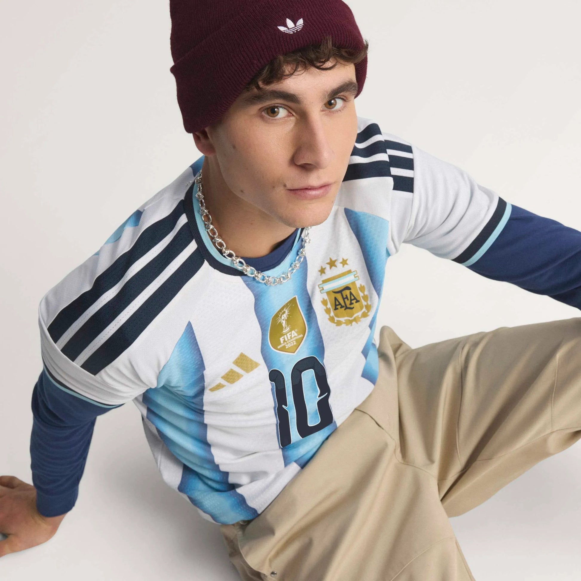 2026 Argentina Men's Authentic Home Messi #10 Soccer Jersey White / Icey Blue / Light Blue 