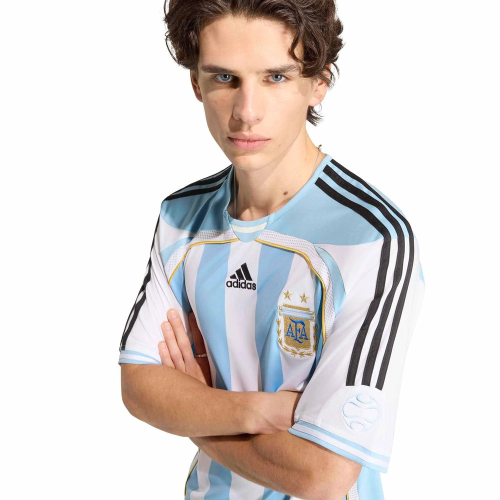 2006 Argentina Men's Retro Stadium Home Soccer Jersey White / Clear Blue 