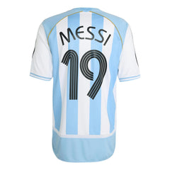 2006 Argentina Men's Retro Stadium Home Messi #19 Soccer Jersey White / Clear Blue 
