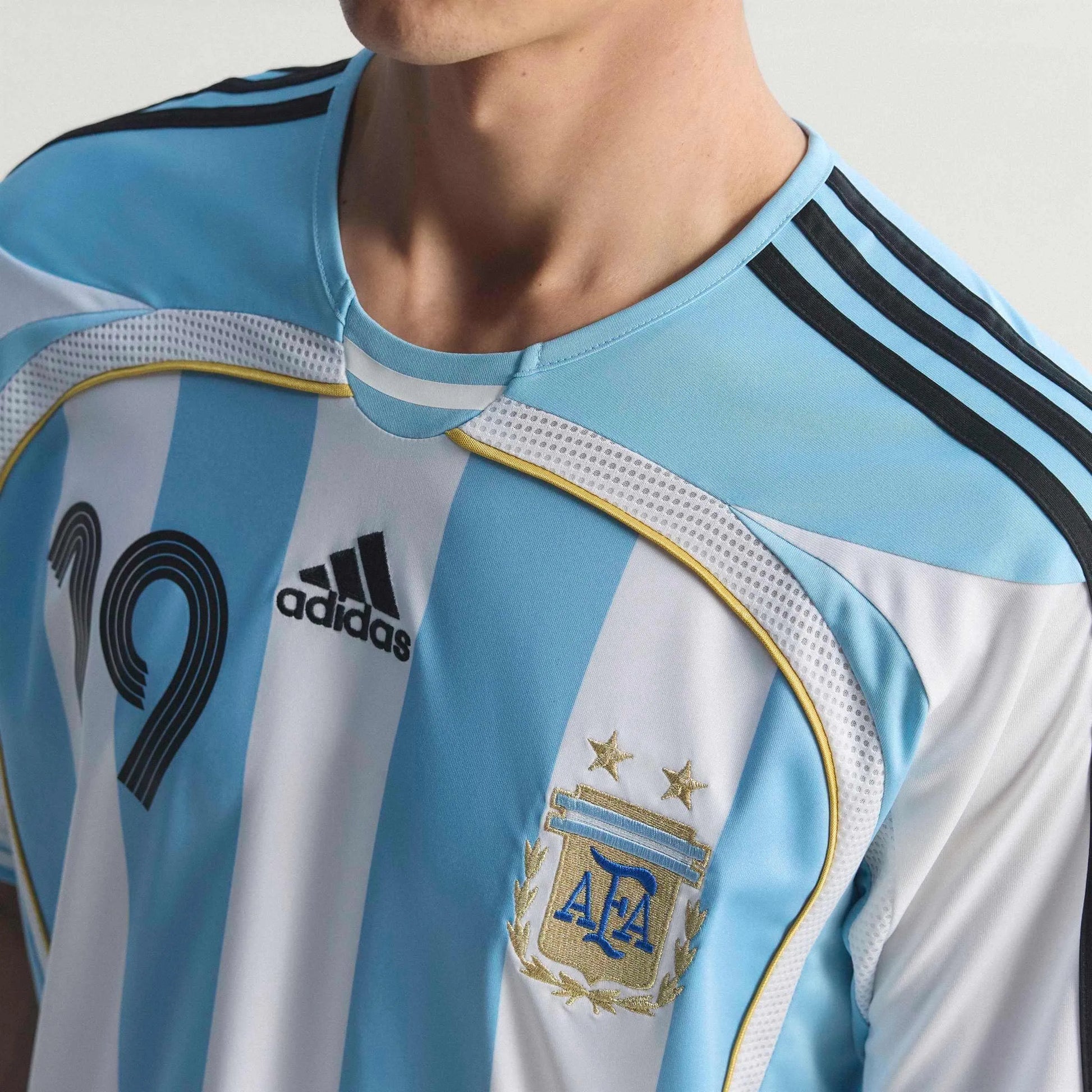 2006 Argentina Men's Retro Stadium Home Messi #19 Soccer Jersey White / Clear Blue 