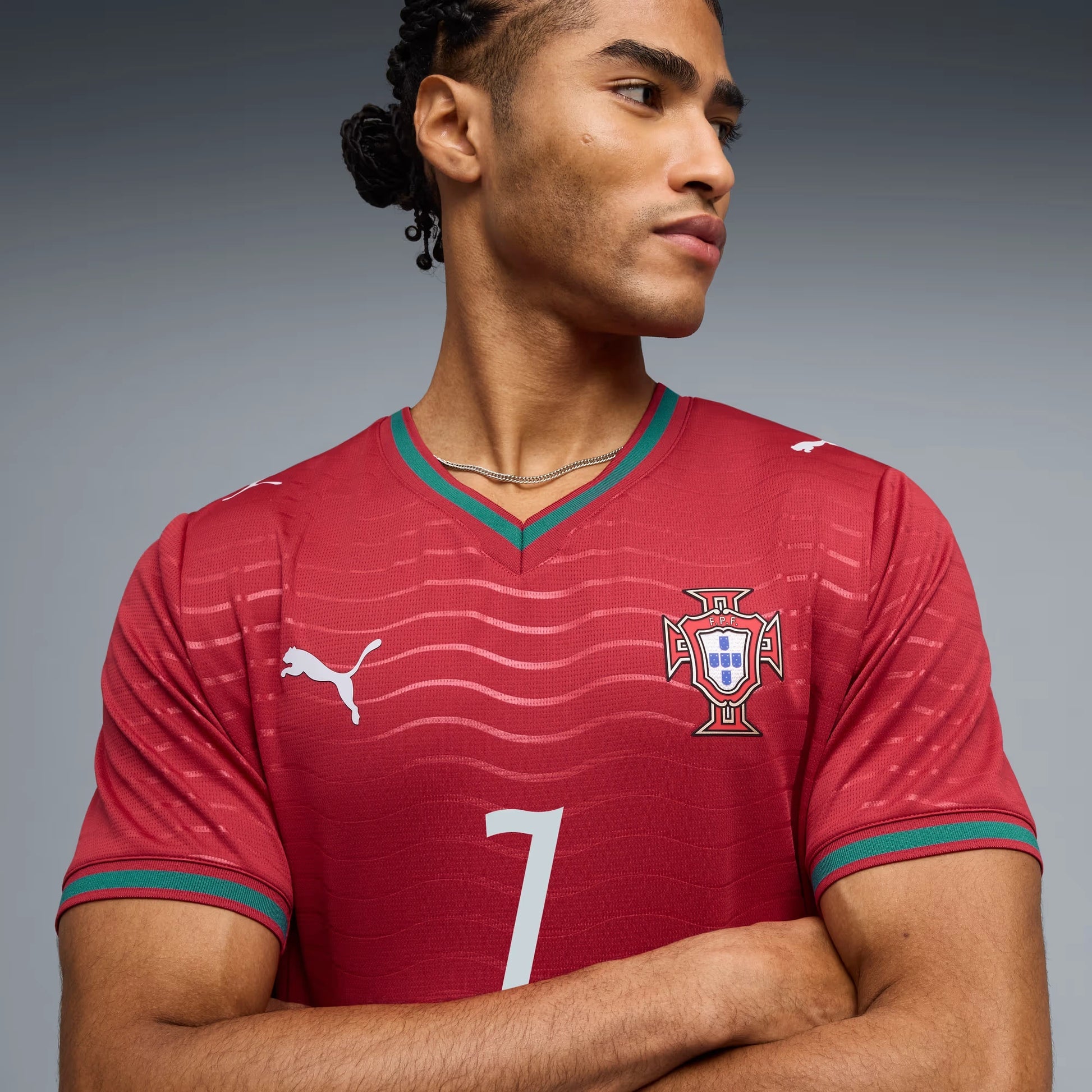 2026 Portugal Men's Stadium Home Ronaldo #7 Soccer Jersey Club Red-Green Lagoon 