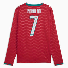 2026 Portugal Men's Stadium Home Ronaldo #7 Long-Sleeve Soccer Je Club Red-Green Lagoon 