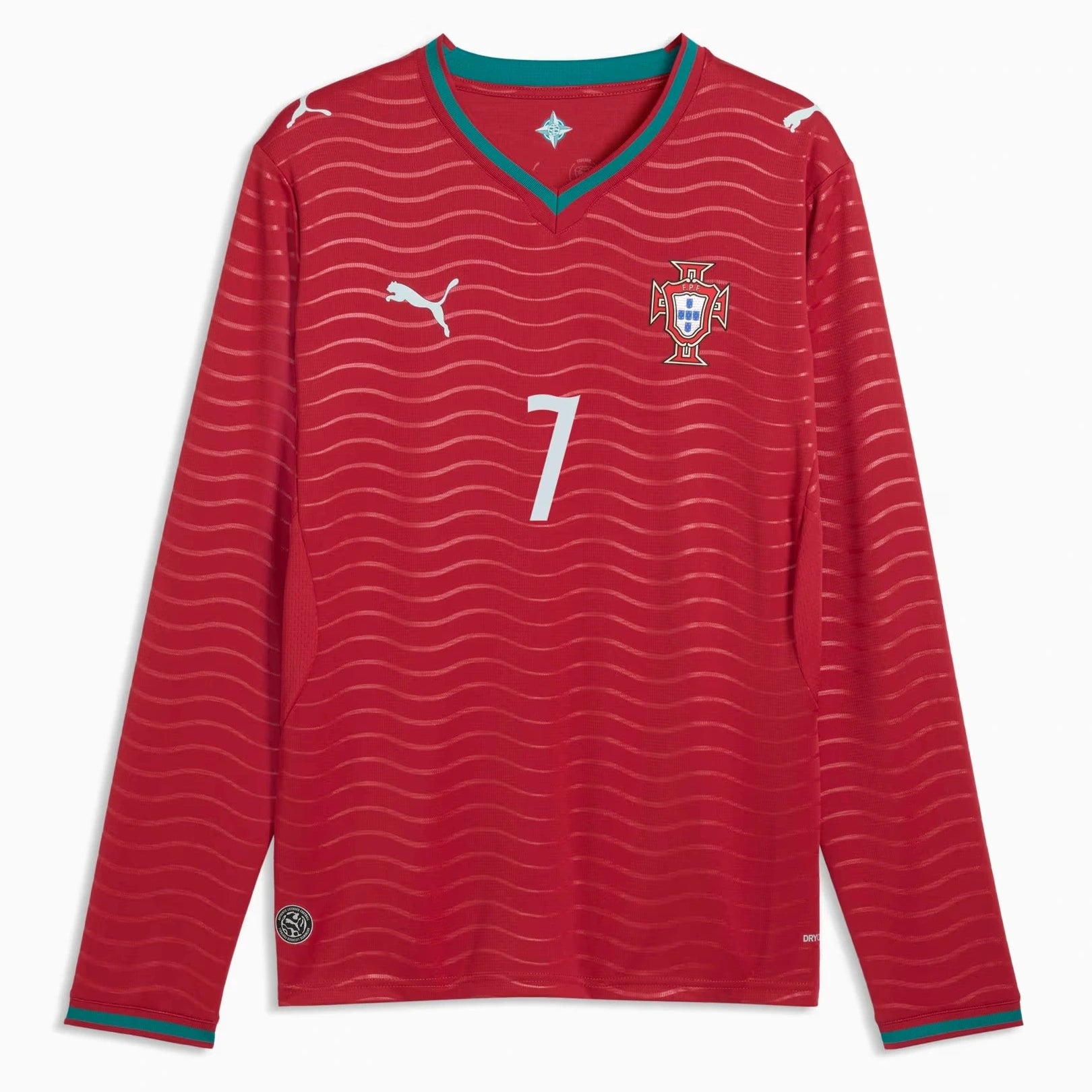 2026 Portugal Men's Stadium Home Ronaldo #7 Long-Sleeve Soccer Je Club Red-Green Lagoon 