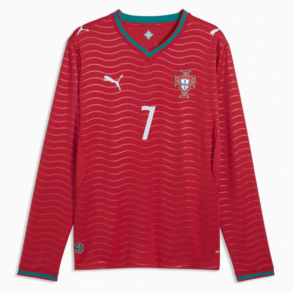 2026 Portugal Men's Stadium Home Ronaldo #7 Long-Sleeve Soccer Je Club Red-Green Lagoon 