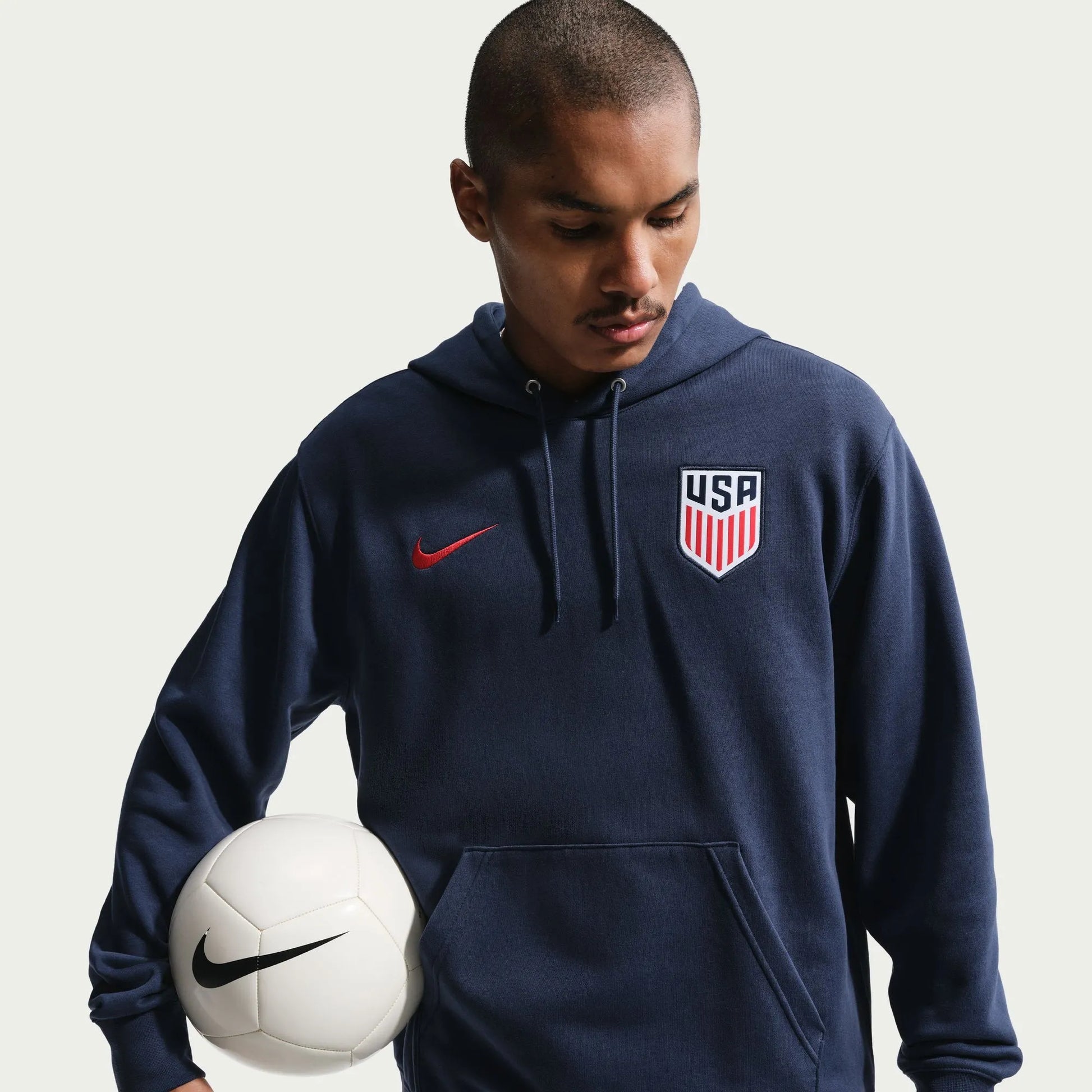 2026-27 USMNT Men's Club Fleece Pullover Hoodie Midnight Navy/University Red 