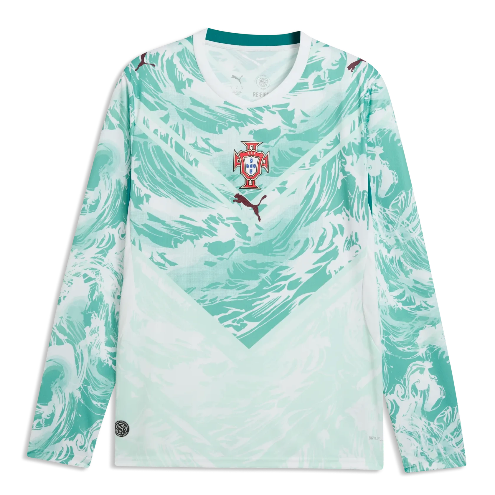2026-27 Portugal Men's Stadium Away Long-Sleeve Soccer Jersey Puma White-Green Lagoon 