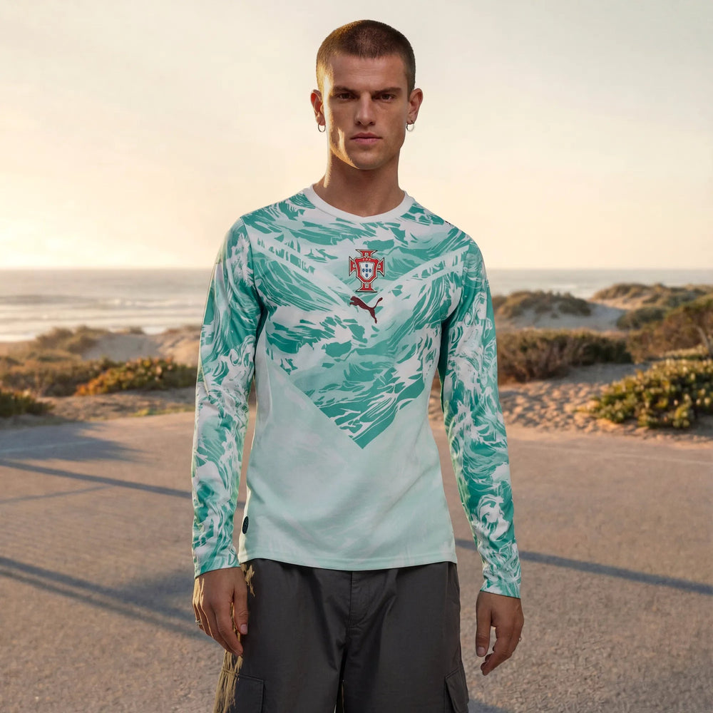 2026-27 Portugal Men's Stadium Away Long-Sleeve Soccer Jersey Puma White-Green Lagoon 