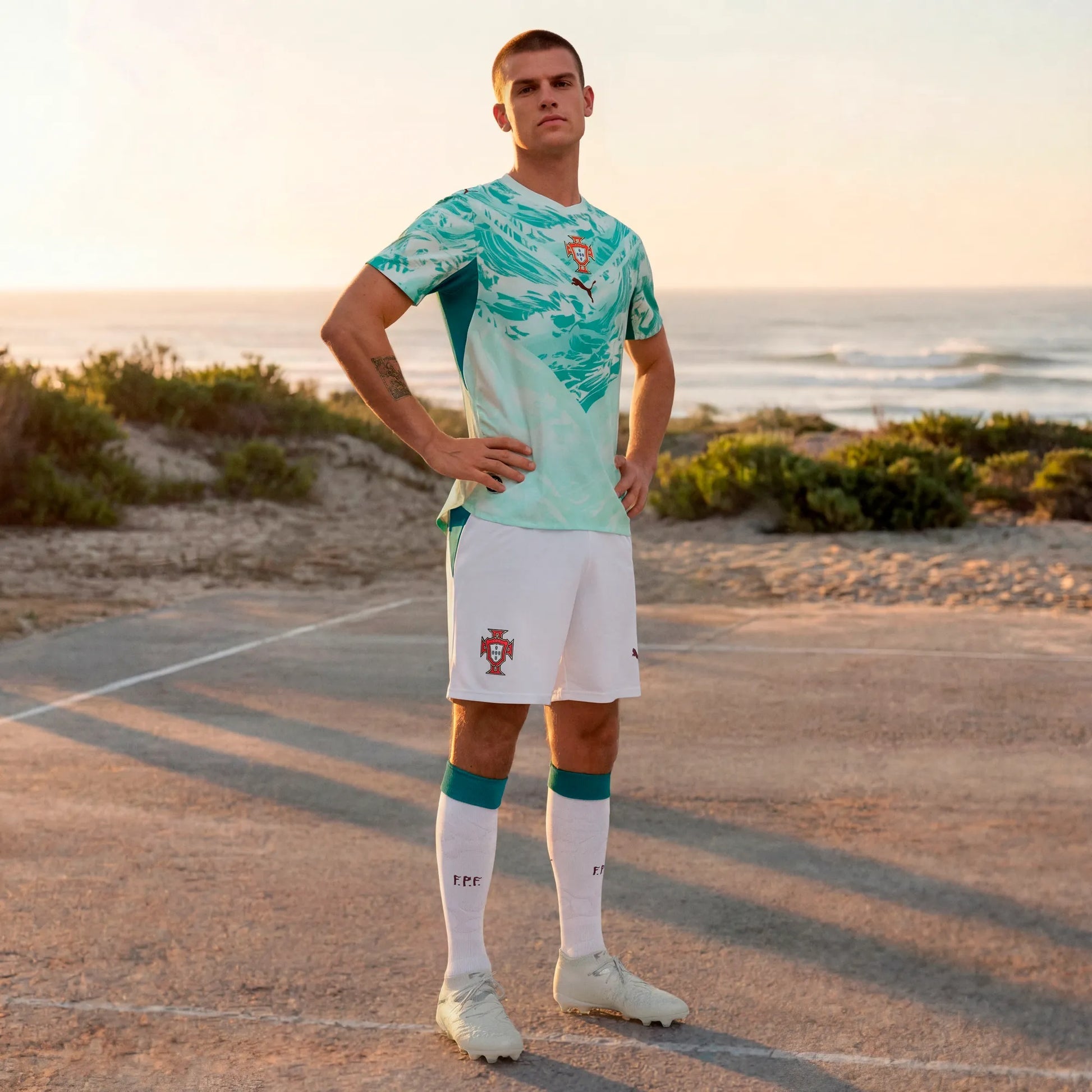 2026-27 Portugal Men's Stadium Away Shorts Puma White-Green Lagoon 
