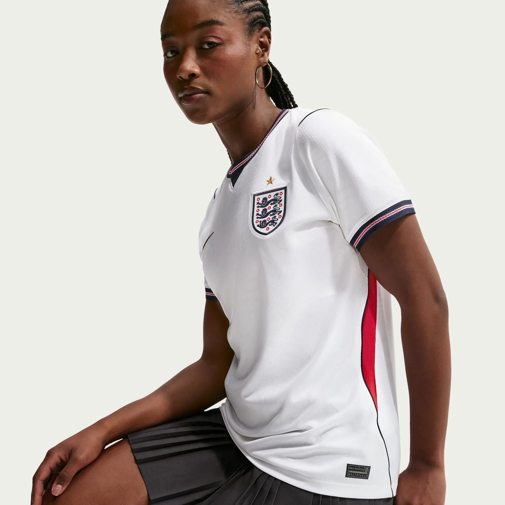 2026-27 England Women's Stadium Home Soccer Jersey White/Speed Red/Obsidian/Obsidian 