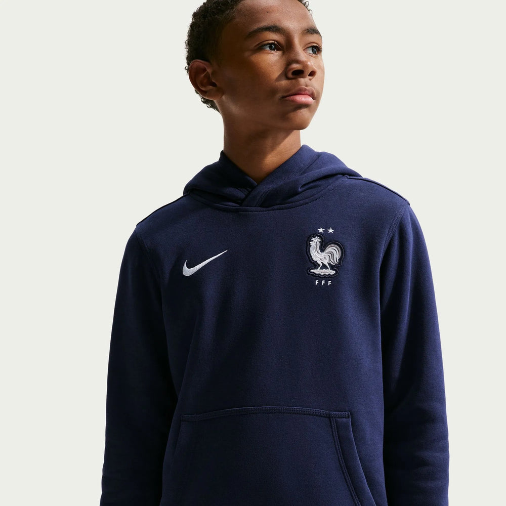 2026-27 France Youth Club Pullover Hoodie Blackened Blue/White 