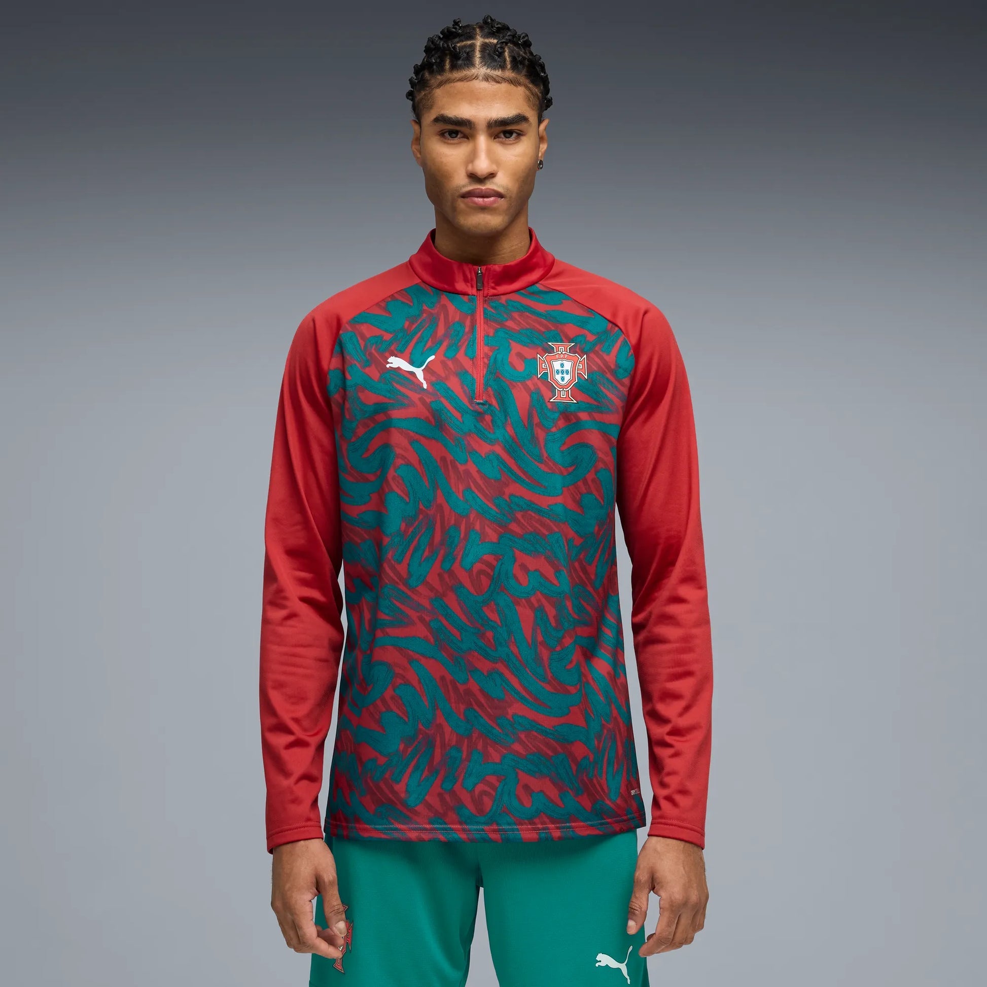 2026-27 Portugal Men's 1/4 Zip Pre-Match Top Club Red-Green Lagoon 
