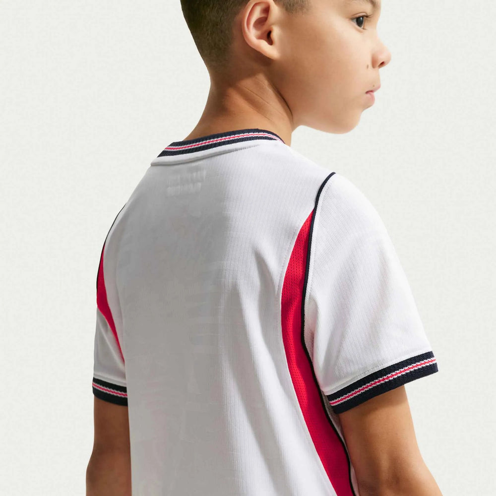 2026-27 England Youth Stadium Home Soccer Jersey White/Speed Red/Obsidian/Obsidian 