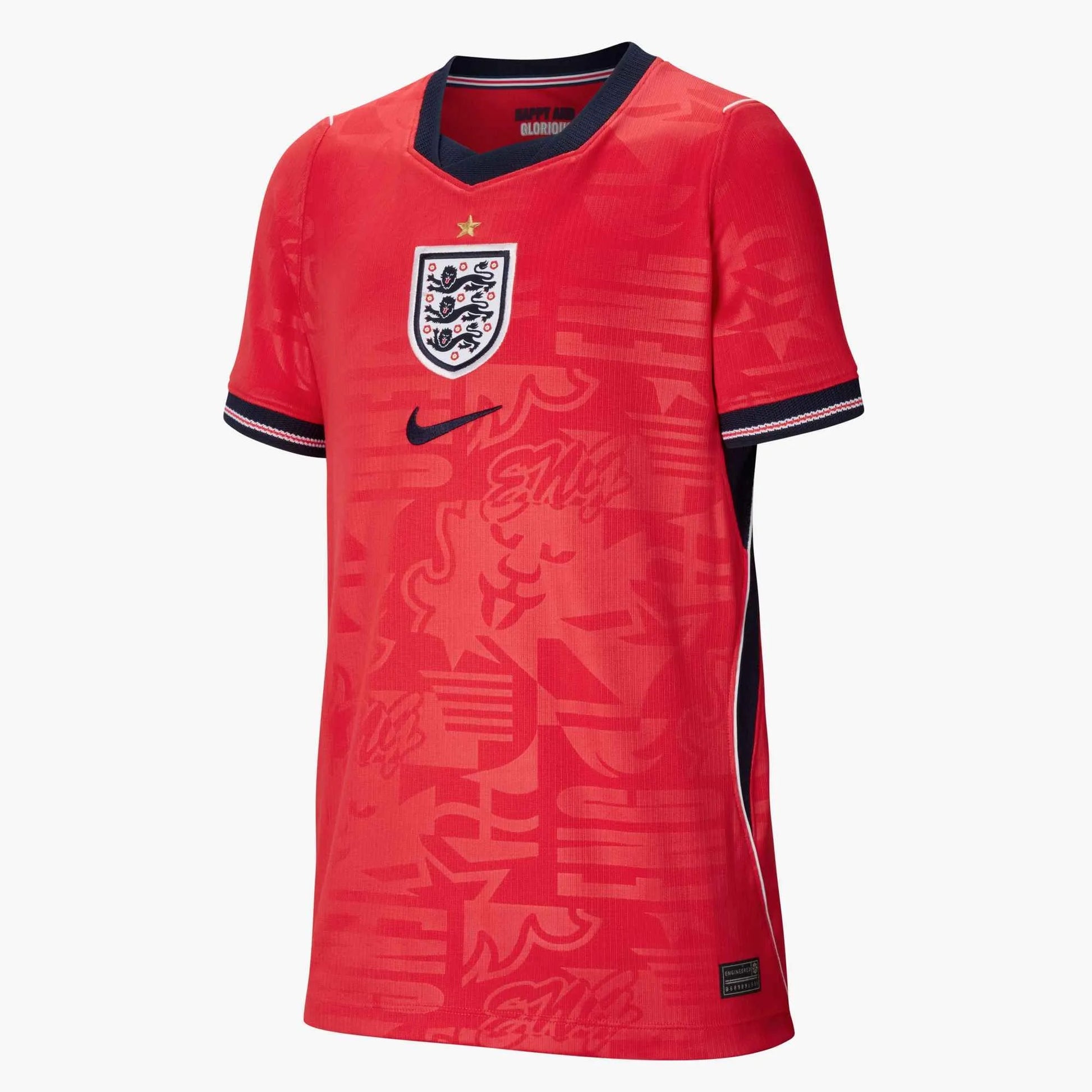 2026-27 England Youth Stadium Away Soccer Jersey Speed Red/Obsidian/White/Obsidian 