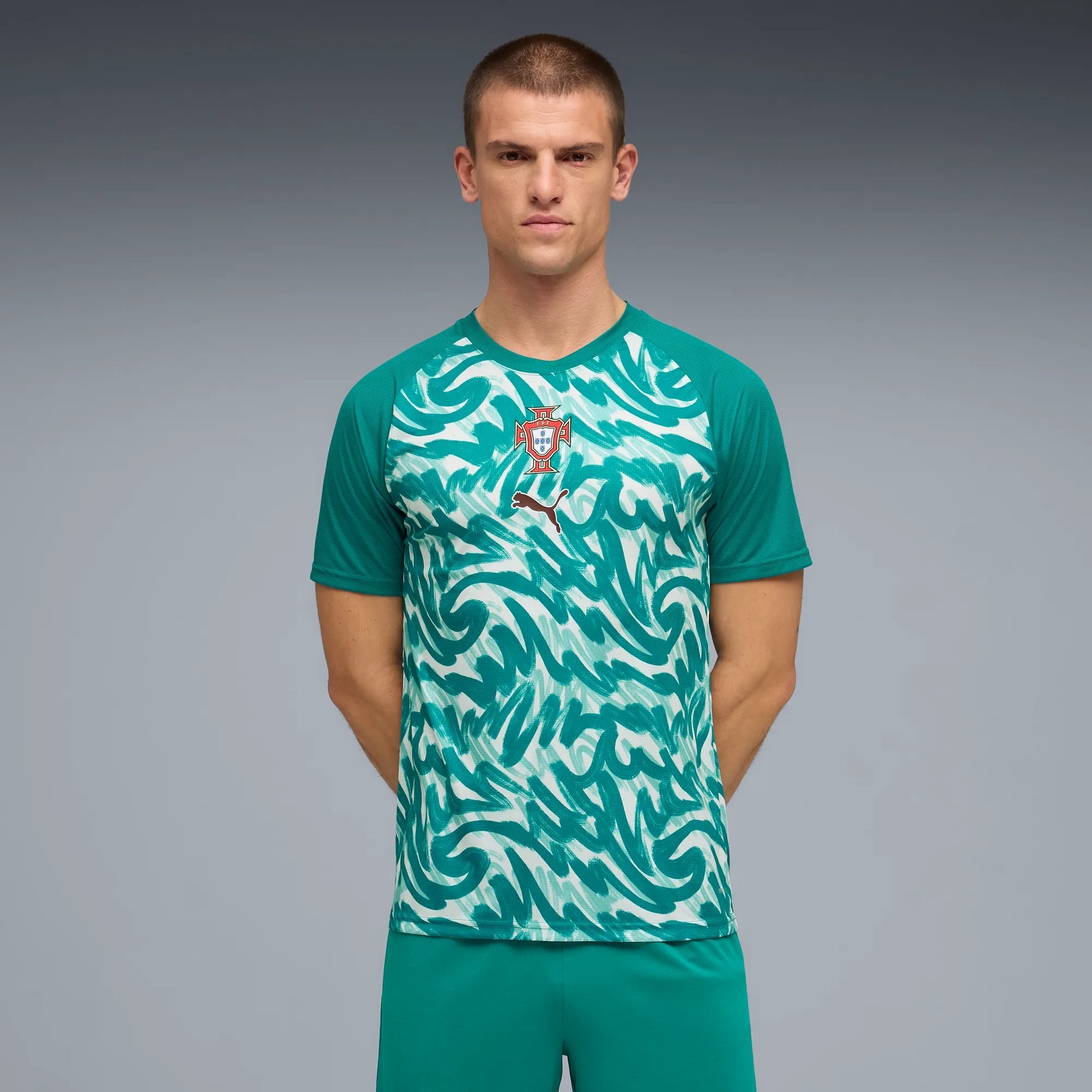 2026-27 Portugal Men's Pre-Match Soccer Jersey Green Lagoon-Ruby Shimmer 
