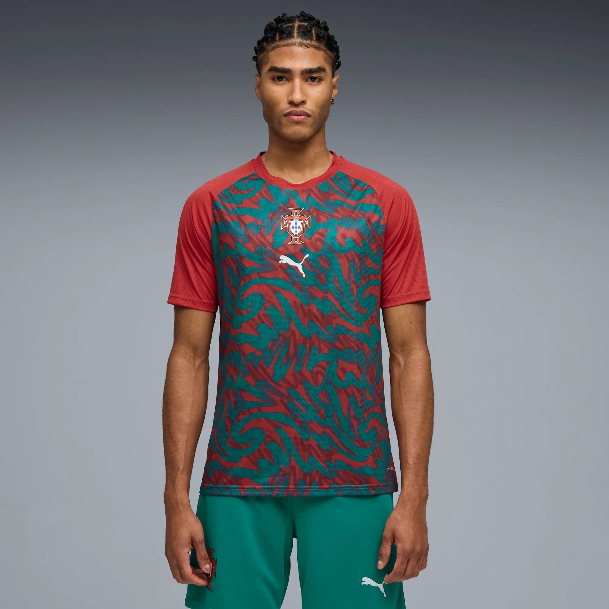 2026-27 Portugal Men's Pre-Match Soccer Jersey Club Red-Green Lagoon 